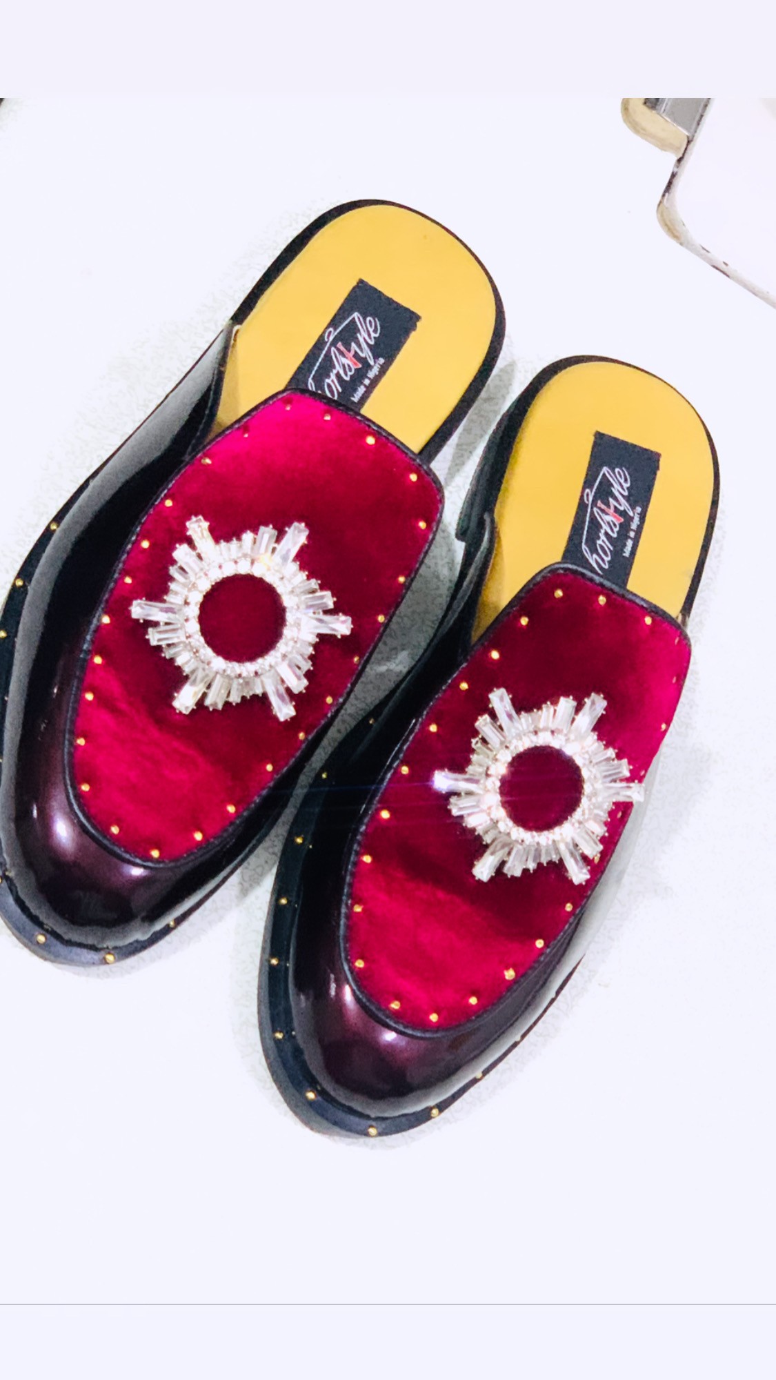 Luxury Velvet Men’s Mule with Crystal Design